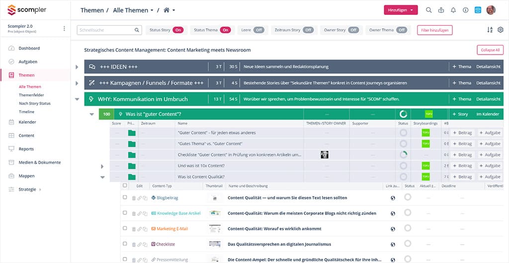 Scompler bietet zahlreiche Content Marketing Features von der Strategie bis zur Analyse